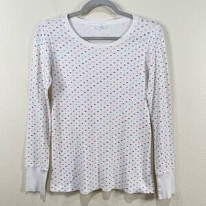 Lounge Maurices White Multi Heart Print Thermal Top Kawaii Soft Girl Coquette M